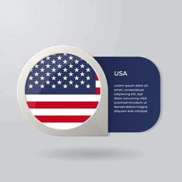 3D Map Pointer Flag Nation of USA with Description Text Illustrazione stock