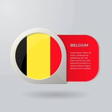 3D Map Pointer Flag Nation of Belgium with Description Text Stock Illustration