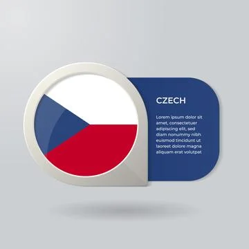 3D Map Pointer Flag Nation of Czech with Description Text Illustrazione stock