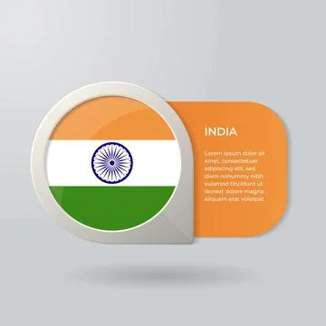 3D Map Pointer Flag Nation of India with Description Text Stock Illustration
