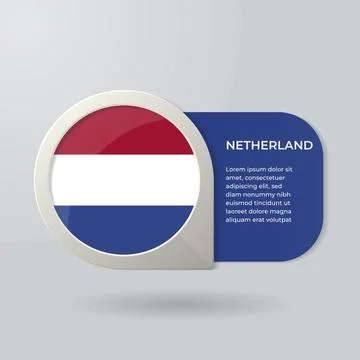 3D Map Pointer Flag Nation of Netherlands with Description Text Stock Illustration