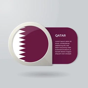 3D Map Pointer Flag Nation of Qatar with Description Text Stock Illustration