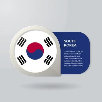 3D Map Pointer Flag Nation of South Korea with Description Text Stock Illustration