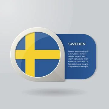 3D Map Pointer Flag Nation of Sweden with Description Text Stock Illustration