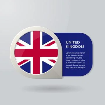 3D Map Pointer Flag Nation of United Kingdom with Description Text Stock Illustration