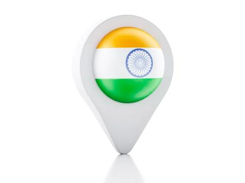 3d map pointer india flag icon on white background Stock Illustration