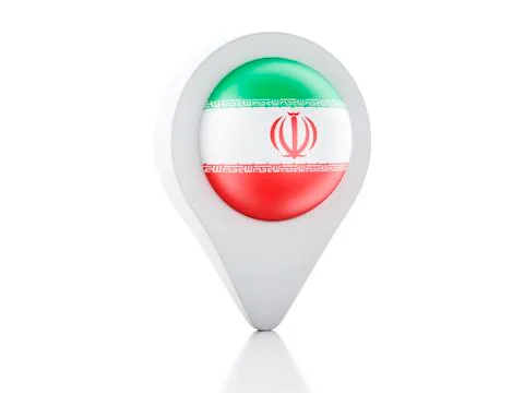 3d map pointer iran flag icon on white background 스톡 일러스트
