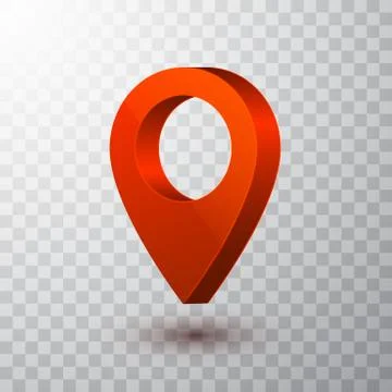 3d map pointer. Red navigator symbol isolated on transparent background. Vect Stock Illustration