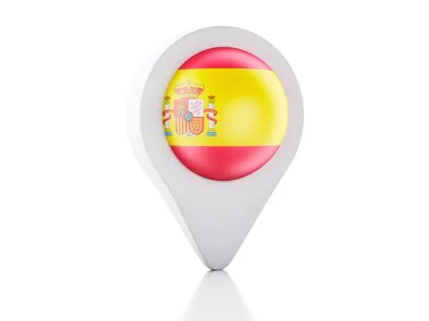 3d map pointer spain flag icon on white background Illustrazione stock