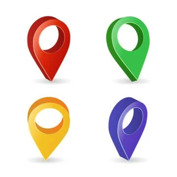 3d Map Pointer Vector. Colorful Set of Modern Map Markers. Navigator Symbol Stock Illustration