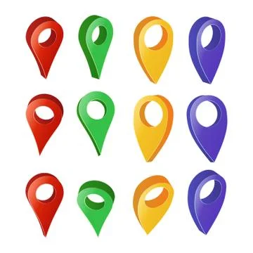 3d Map Pointer Vector. Colorful Set of Modern Map Round Pointers. Navigator Icon Illustrazione stock