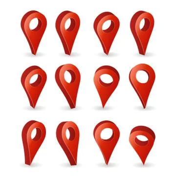 3d Map Pointer Vector. Set Red Navigator Symbol Isolated On White Background Stock Illustration