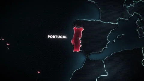 3D Map Portugal Red Alert Highlight Broadcast Background Stock Footage 339802368