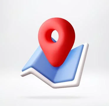 3d map with red pin location icon. 스톡 일러스트