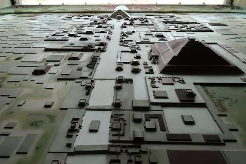 3D Map Relief Miniature Model of the archaeological site of Teotihuacan, disp Stock Photos