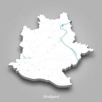 3D Map of Stuttgart with Waterways Highlighted Stock Illustration