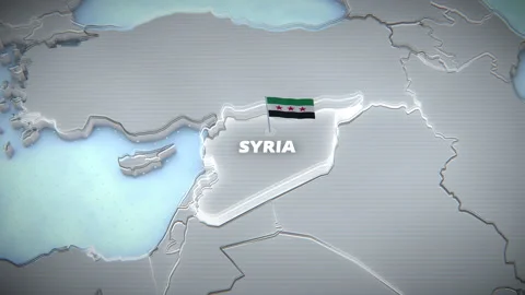 3D Map of Syria With Glowing Border And Flag Pin For News Graphics Stock Footage 336125475