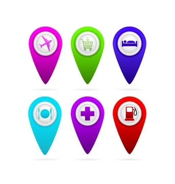 3d map travel pointer hotel for medical design. Pin icon vector. Car service Illustrazione stock