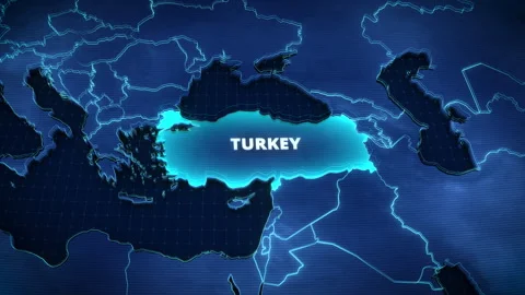3D Map Of Turkey Highlighted With Glowing Cyan Border Broadcast Graphic Vidéo 336570346