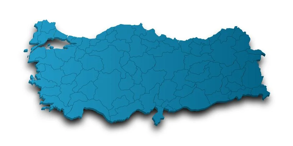 3d Map of Turkey with state and color.  Trkiye country map Stock Illustration