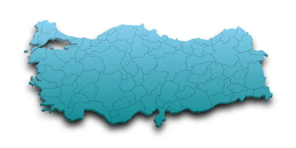 3d Map of Turkey with state and color.  Trkiye country map Stock Illustration