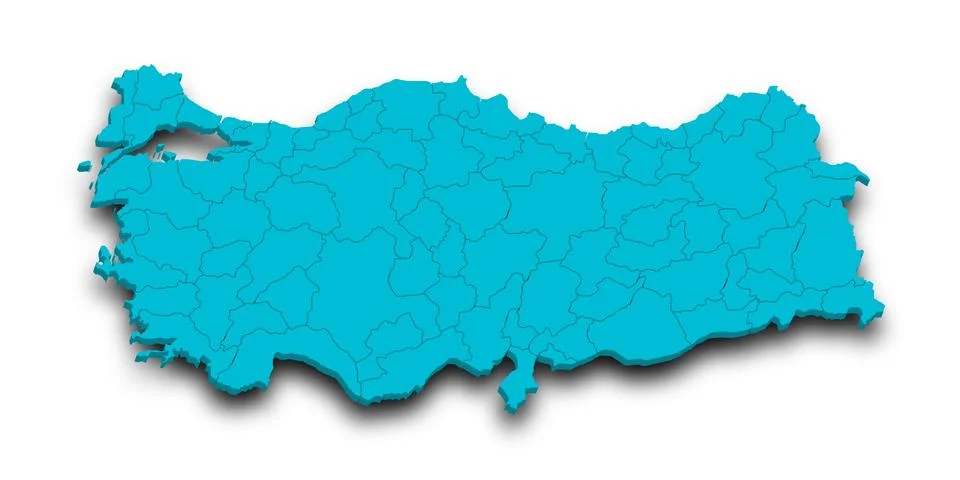 3d Map of Turkey with state and color.  Trkiye country map Stock Illustration