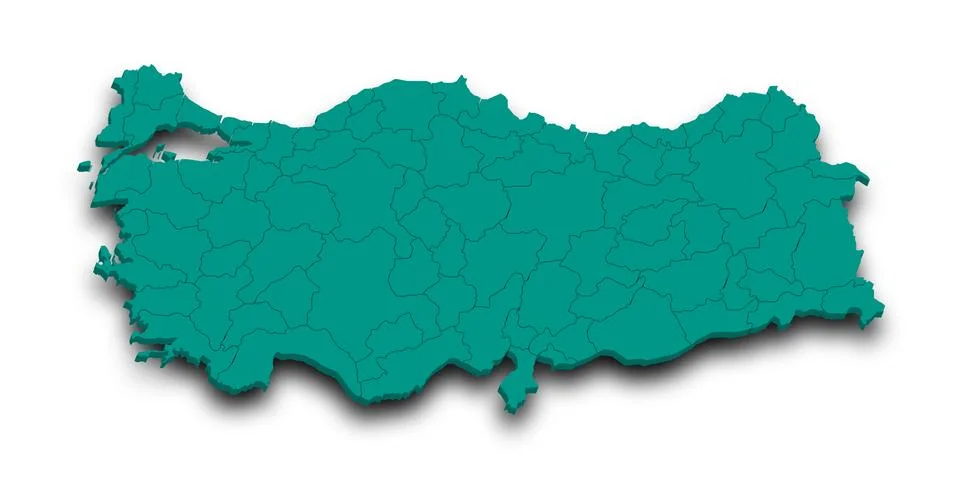 3d Map of Turkey with state and color.  Trkiye country map Stock Illustration