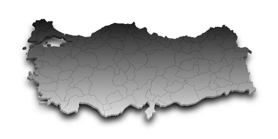 3d Map of Turkey with state and color.  Trkiye country map Illustrazione stock