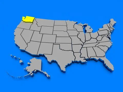 3D map of United States - State Washington Stock Illustration