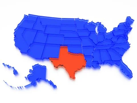 3D map of United States - State Texas Stock Illustration