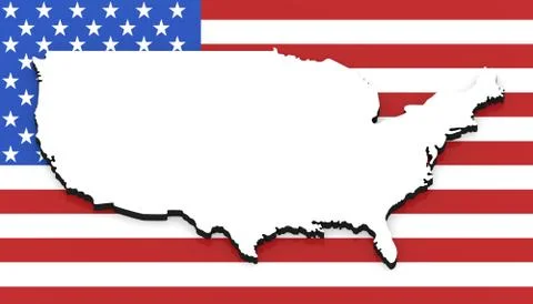 3D map of USA on the national flag Illustrazione stock
