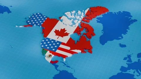 3D Map of USMCA Countries with National Flags and Smooth Zoom Animation Stock Footage 334971167