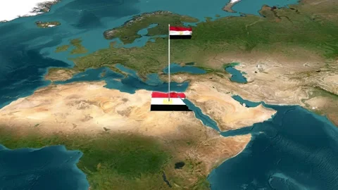 3D Map View Highlighting Egypt with Waving National Flag Stock-Footage 342842262