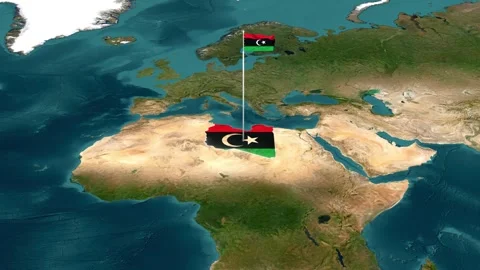 3D Map View Highlighting Libya with Waving National Flag Stock-Footage 342966039