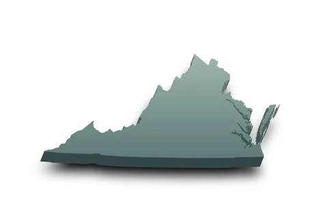 3d Map of Virginia state with color. United State of America, US, United Stat Stock Illustration
