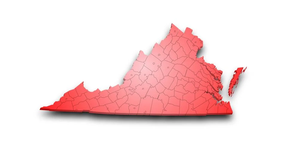 3d Map of Virginia state with counties and color. United State of America, .. Stock Illustration