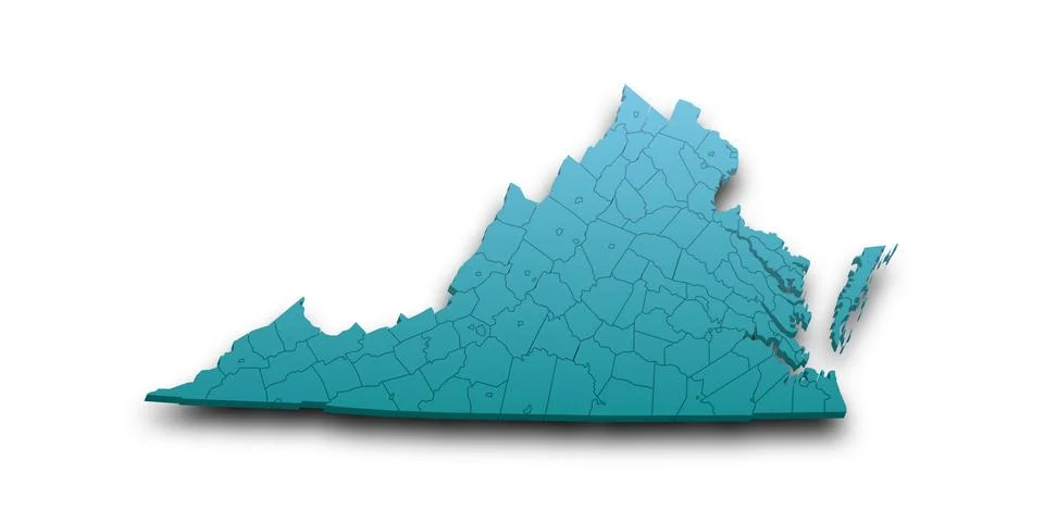 3d Map of Virginia state with counties and color. United State of America, .. Stock Illustration