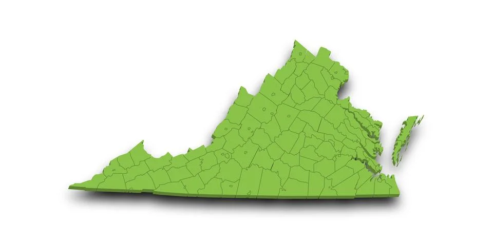 3d Map of Virginia state with counties and color. United State of America, .. Stock Illustration