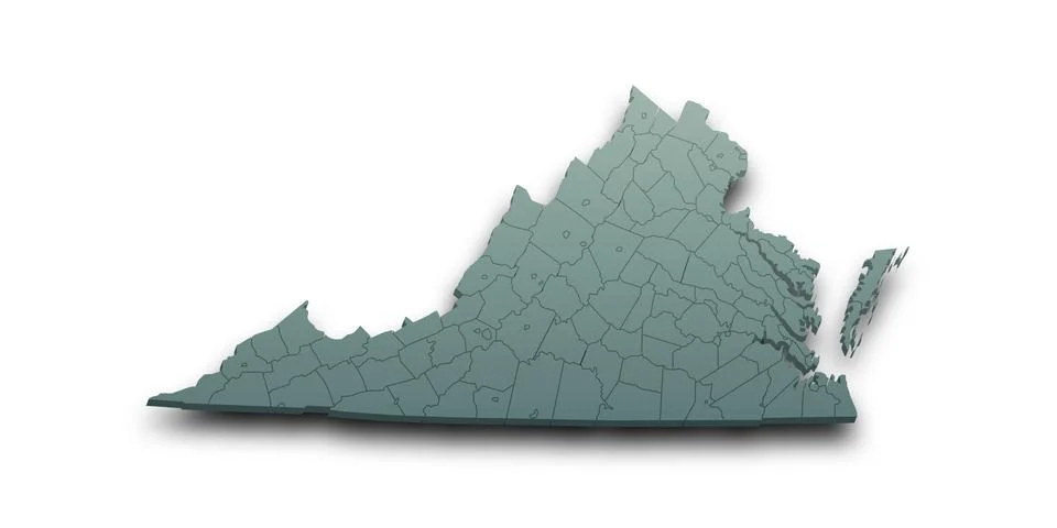 3d Map of Virginia state with counties and color. United State of America, .. Stock Illustration
