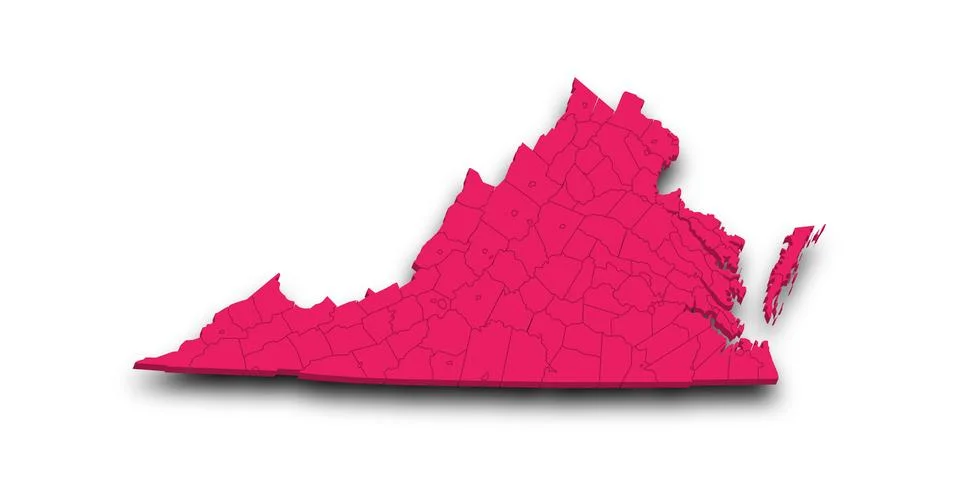 3d Map of Virginia state with counties and color. United State of America, .. Stock Illustration