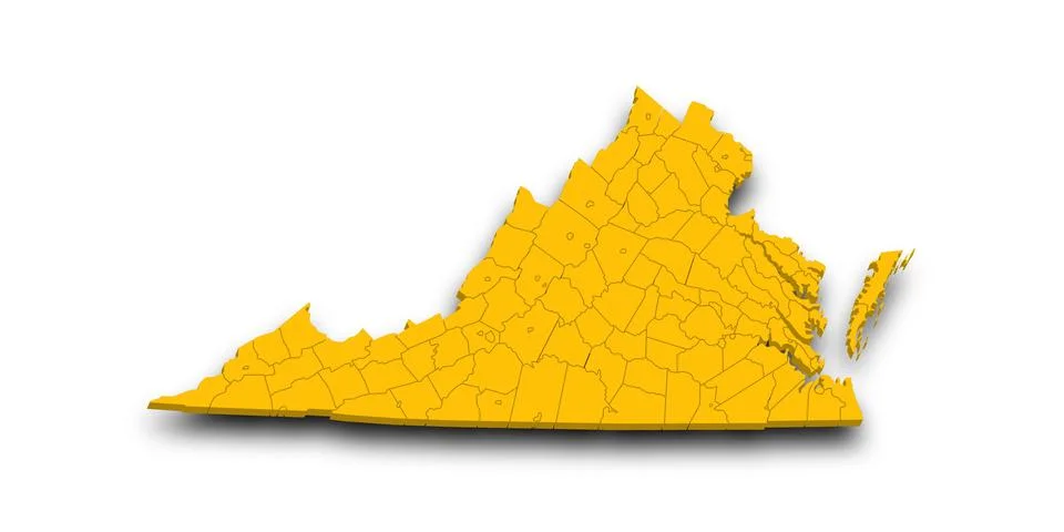 3d Map of Virginia state with counties and color. United State of America, .. Stock Illustration
