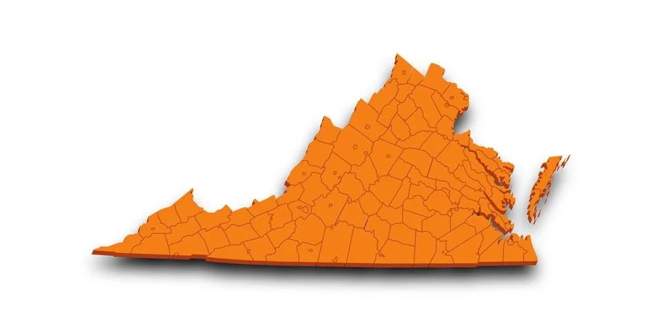 3d Map of Virginia state with counties and color. United State of America, .. Stock Illustration