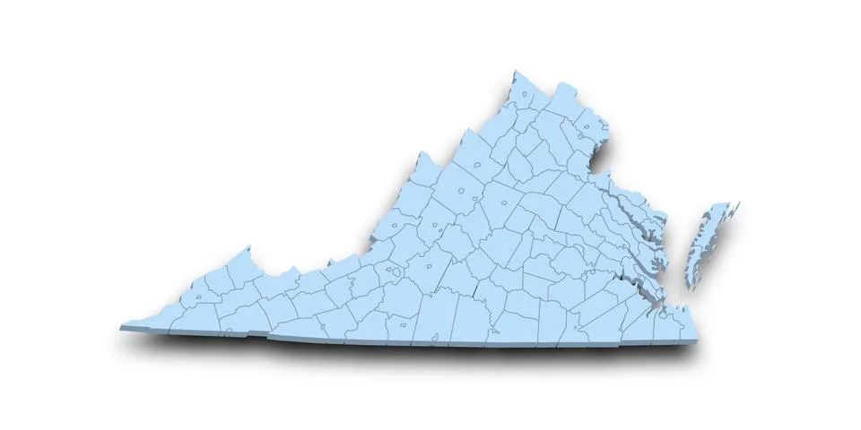 3d Map of Virginia state with counties and color. United State of America, .. Stock Illustration