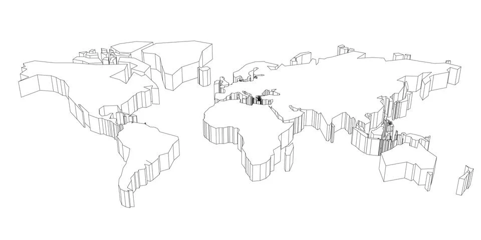 3D map of World. Black outline geometric construction. Vector illustration Stock Illustration