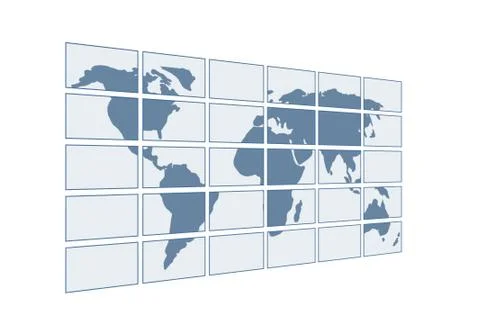 3d map of the world on transparent screens. Objects over white Ilustração Stock
