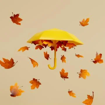 3d Maple leaf falling from umbrella. 3d rendering illustration. Stock Illustration