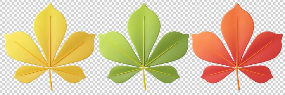 3D maple leaf icon in yellow, green and orange red Stock Illustration