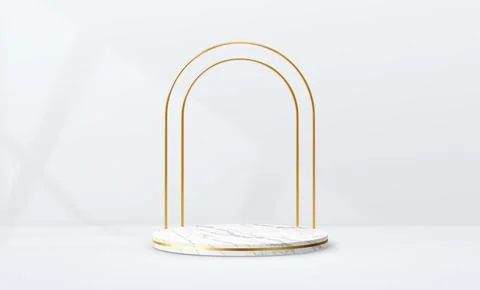 3d marble podium cosmetics stage with golden rings Stock Illustration