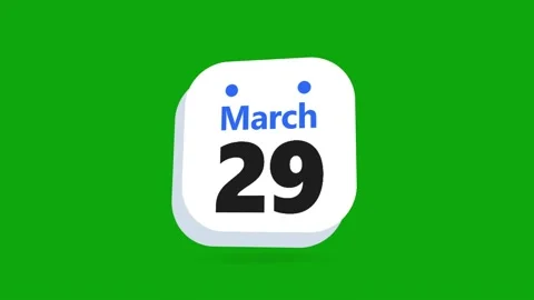 3D March 28 Calendar Icon on Green Screen Stock Footage 344011373