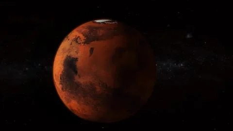 3d Mars planet zoom in on space with star Illustrazione stock